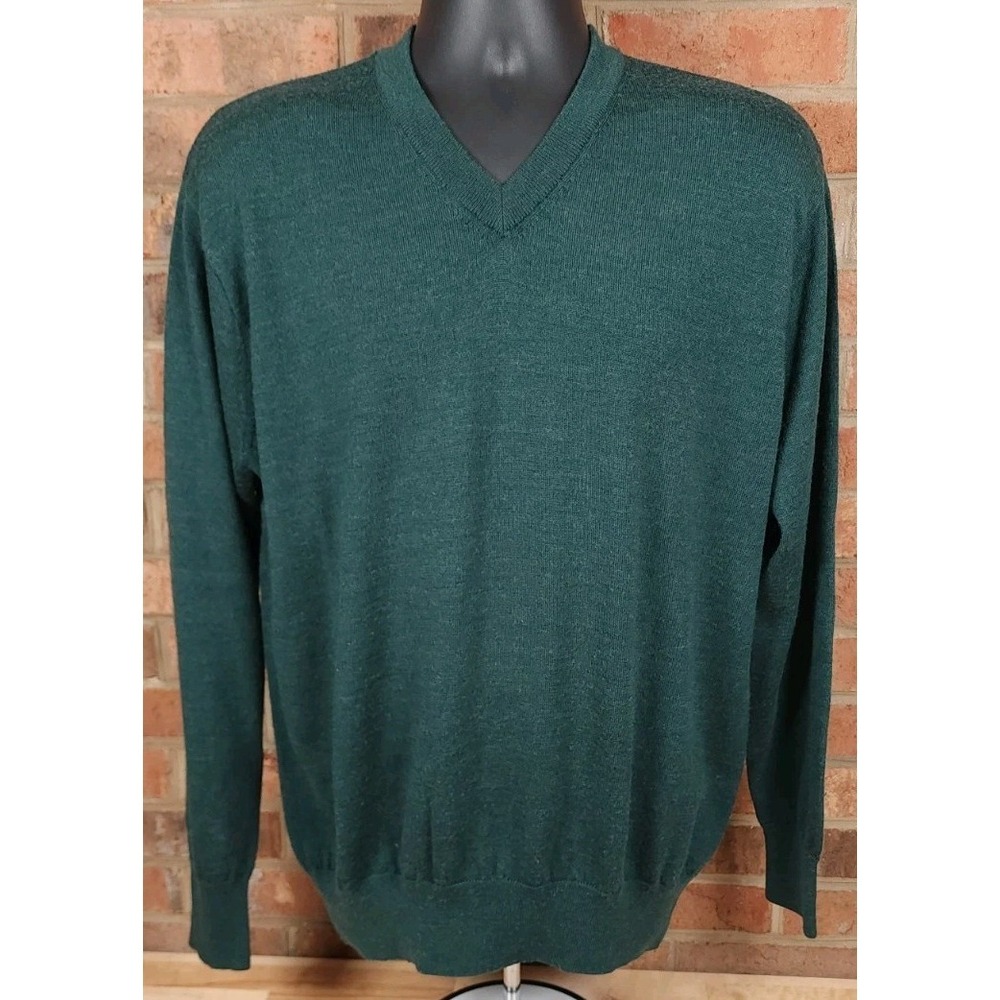 Orvis Mens VNeck Merino Wool V-Neck Pullover Sweater Size XL‎ Green